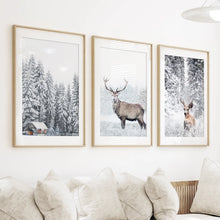Load image into Gallery viewer, Winter Animal Wall Decor Set of 3. Snowy Forest, Deer

