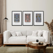 Load image into Gallery viewer, William Morris Botanical Vintage Prins. Black Frames with Mat Over the Coach.
