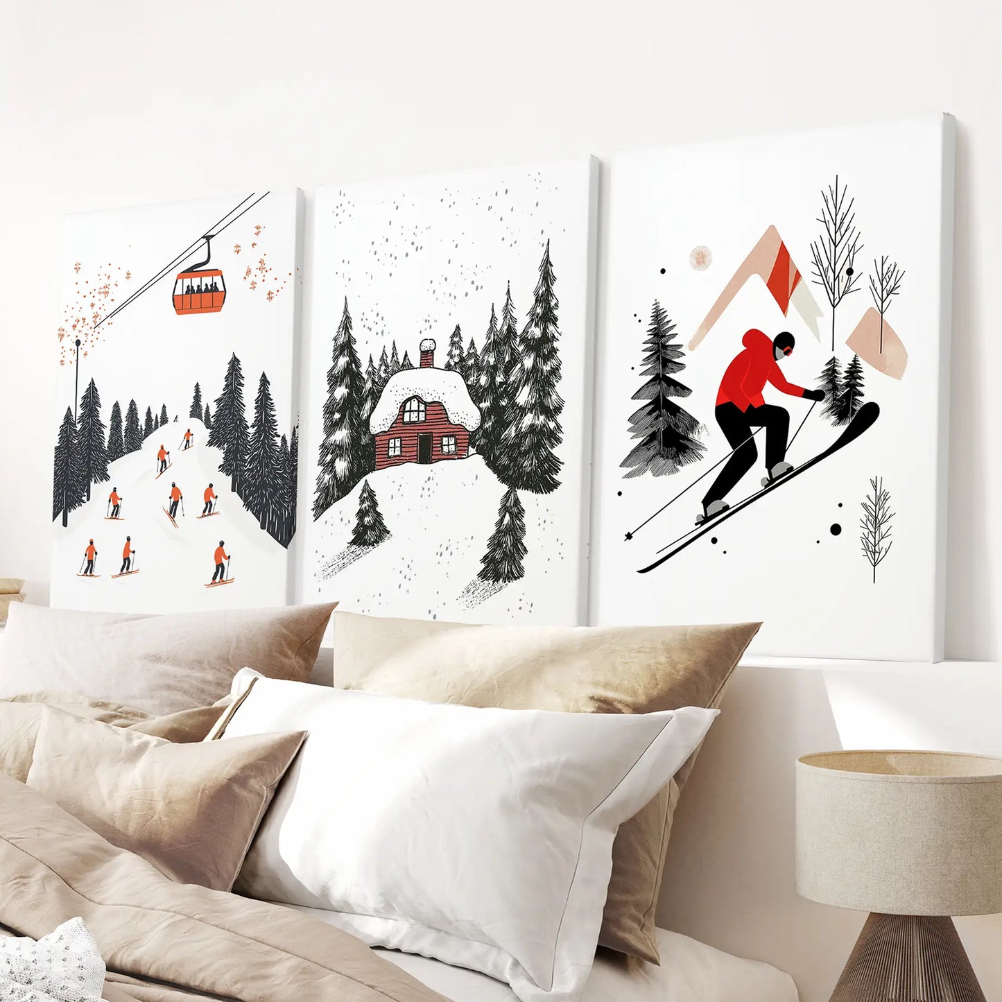 Ski Lodge Trendy Decor Printable Wall Art Print Set. Stretched Canvas Above the Bed.