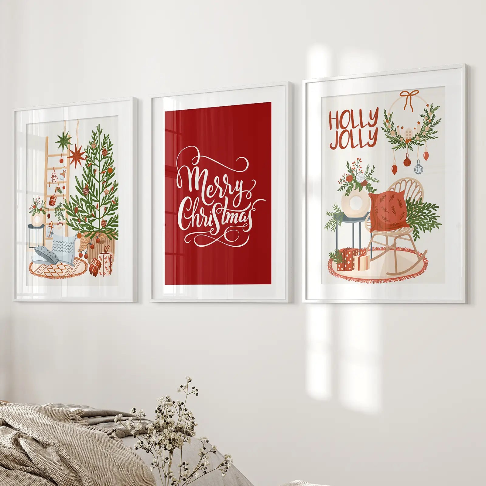 Cottagecore Decor Apartment Wall Art Print Poster Set. White Frames with Mat for Bedroom.