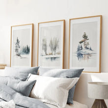 Load image into Gallery viewer, Nordic Forest Modern Printable Wall Art. Thin Wood Frames for Bedroom.
