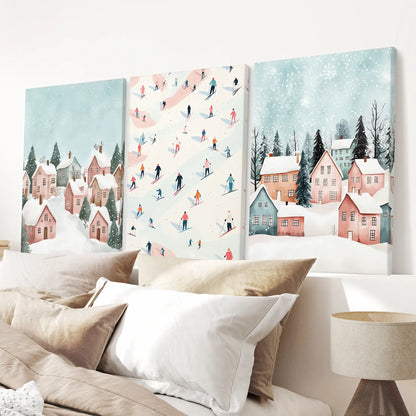 Charming Style Rustic Christmas Wall Print Decor. Stretched Canvas for Bedroom.