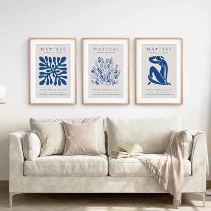 Modern Abstract Botanical Wall Decor. Thin Wood Frames with Mat Above the Sofa.