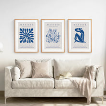 Load image into Gallery viewer, Modern Abstract Botanical Wall Decor. Thin Wood Frames with Mat Above the Sofa.
