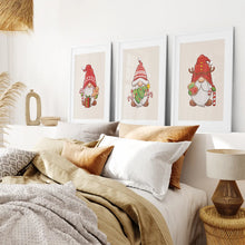 Load image into Gallery viewer, Nursery Xmas Art Scandinavian Gonks Wall Prints. White Frames with Mat for Bedroom.
