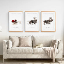 Load image into Gallery viewer, Winter Holiday Decorations Wall Prints Set. Thin Wood Frames with Mat for Living Room.
