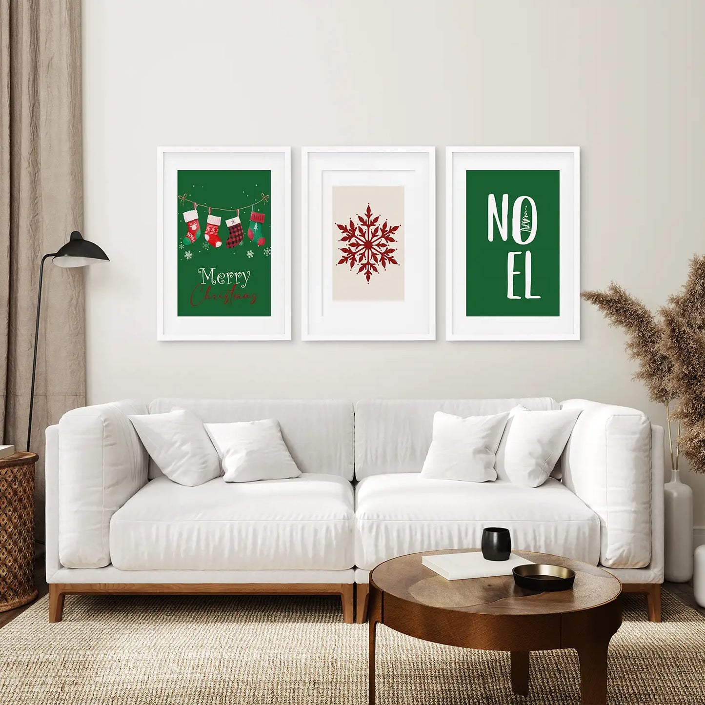 Winter Holiday Socks Kids Room Wall Art Set Poster. White Frames with Mat for Living Room.