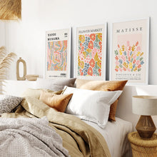 Load image into Gallery viewer, Best Selling Wall Decor Flower Market Poster Set. White Frames Over the Bed.
