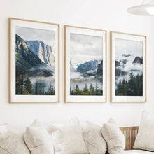 Load image into Gallery viewer, Yosemite Valley Misty Mountain Forest. Set of 3 Prints
