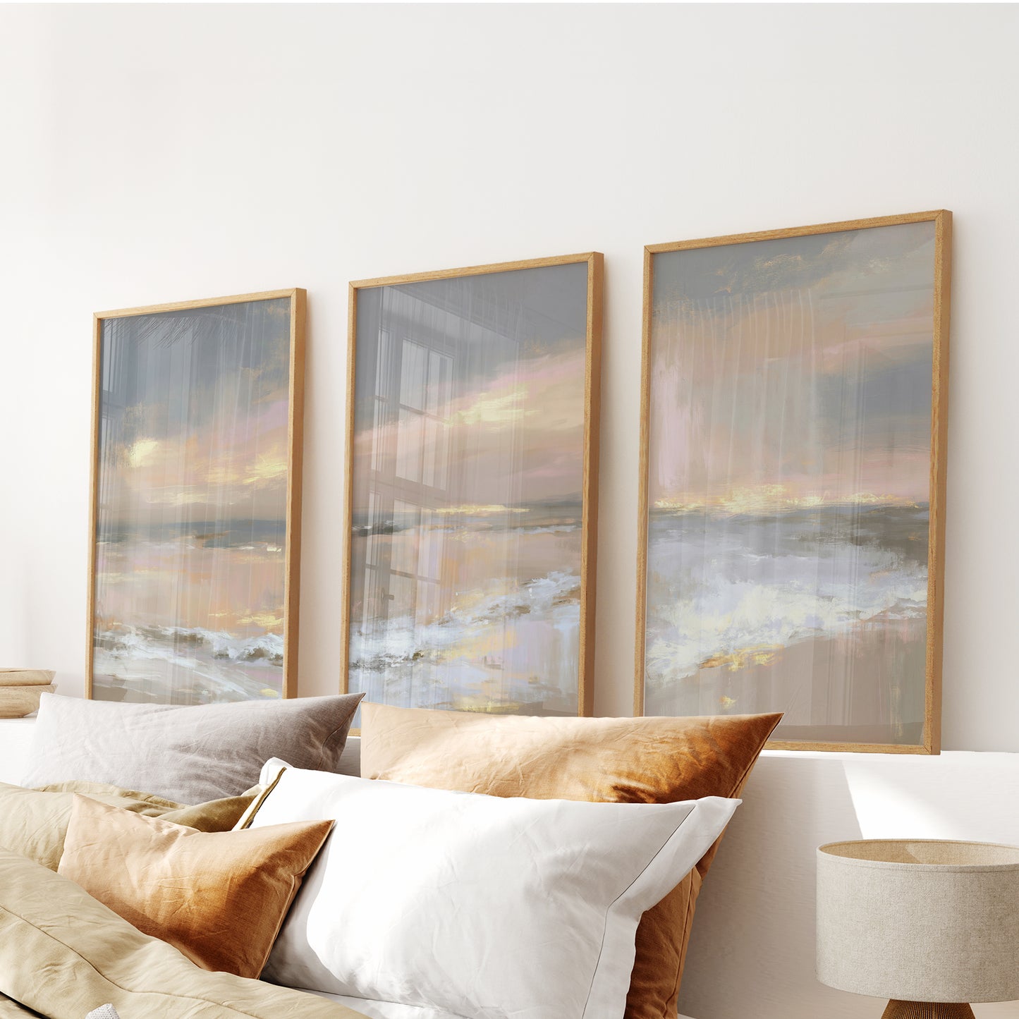 Abstract Coastal Set of 3 Prints. Neutral Seascape Painting