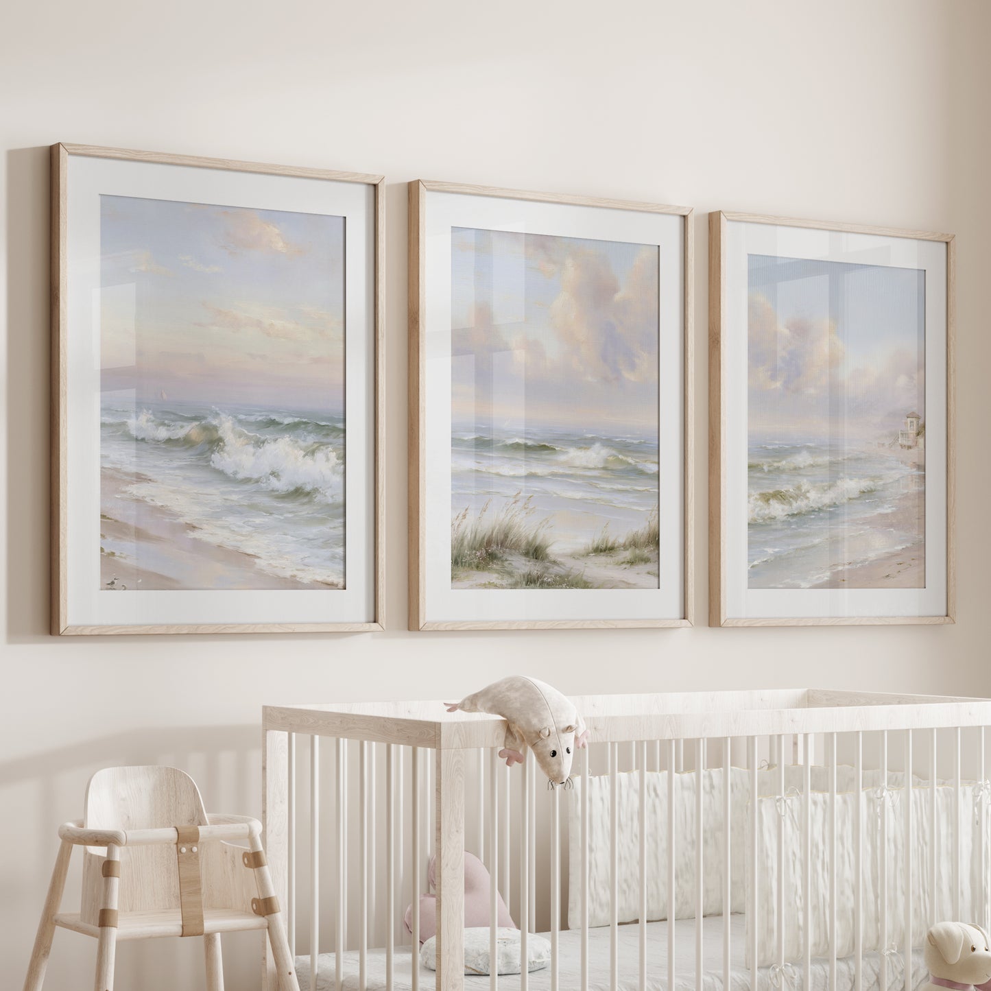 Beach Landscape Set of 3 Wall Decor. Serene Ocean Waves Prints