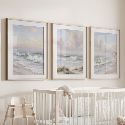 Beach Landscape Set of 3 Wall Decor. Serene Ocean Waves Prints