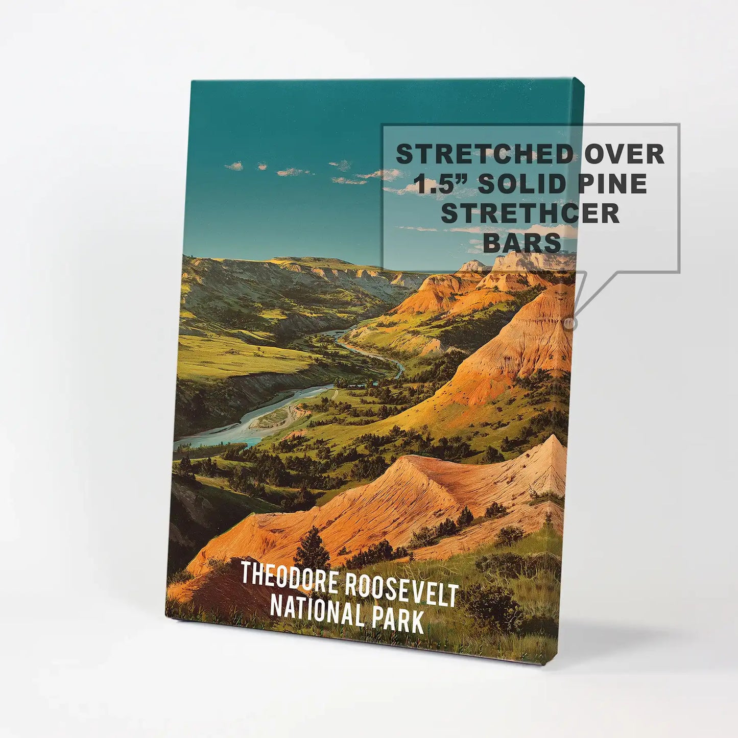 North Dakota badlands buttes standalone poster comes on stretched canvas, bringing national park scenery to the wall with rich, earthy tones.