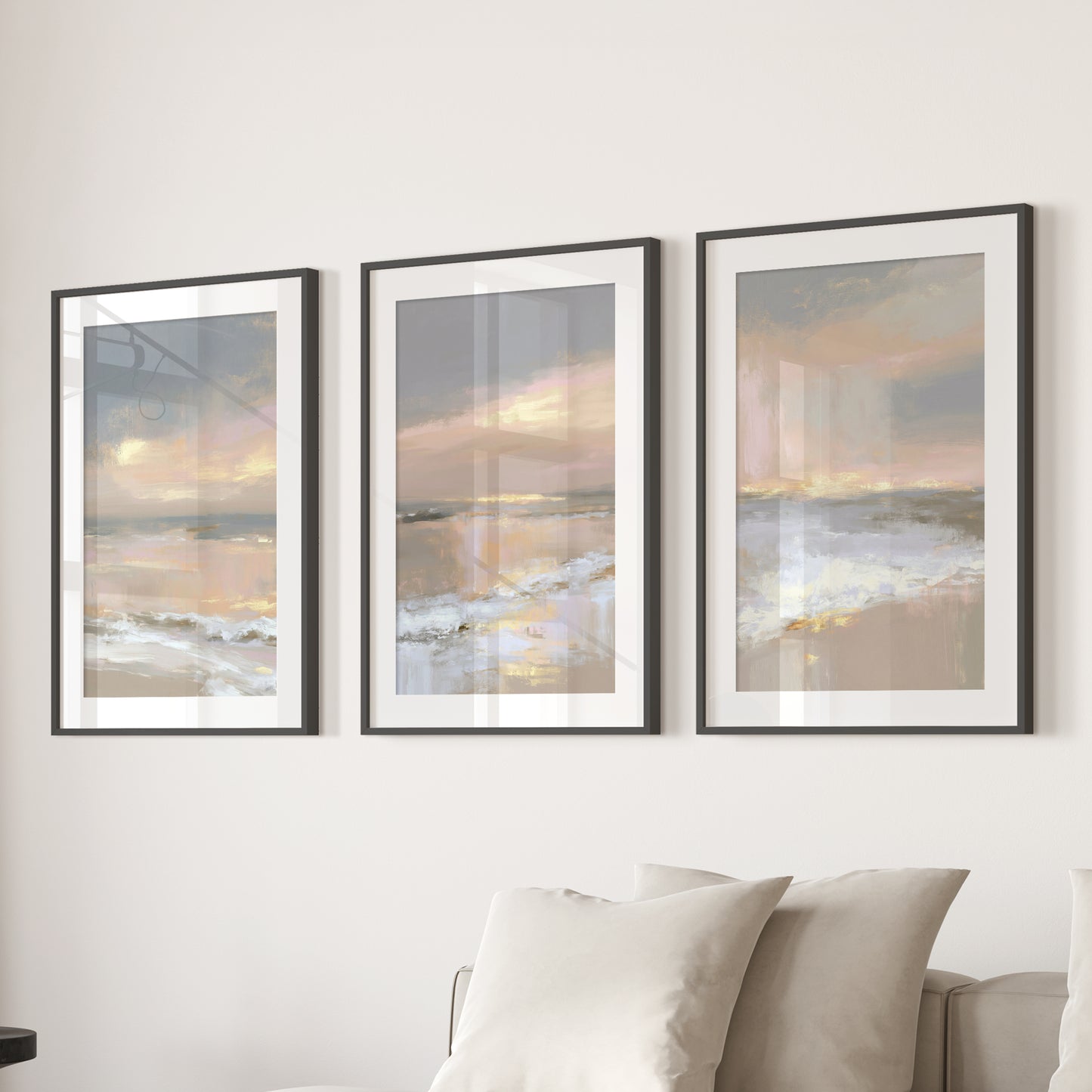 Abstract Coastal Set of 3 Prints. Neutral Seascape Painting