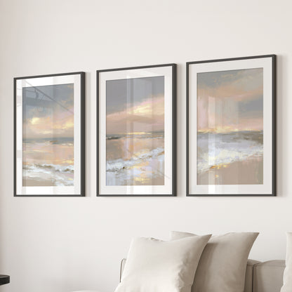 Abstract Coastal Set of 3 Prints. Neutral Seascape Painting