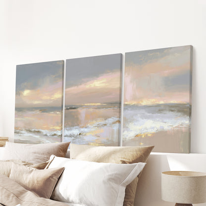 Abstract Coastal Set of 3 Prints. Neutral Seascape Painting