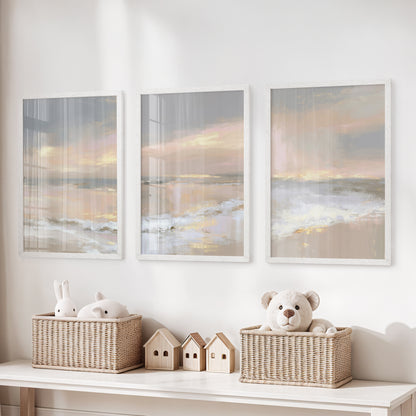 Abstract Coastal Set of 3 Prints. Neutral Seascape Painting