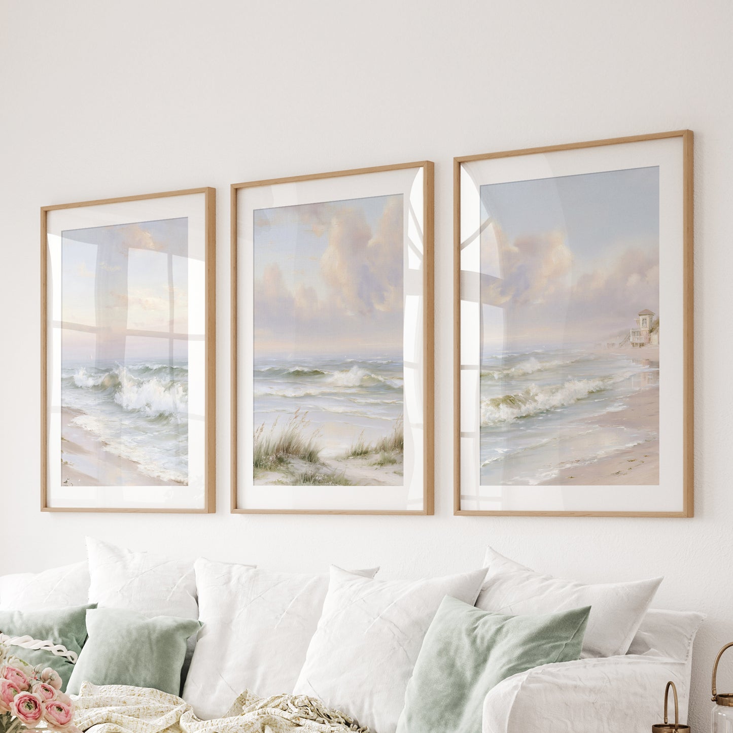 Beach Landscape Set of 3 Wall Decor. Serene Ocean Waves Prints