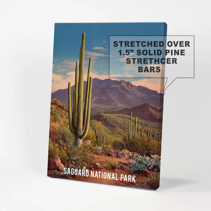 Sonoran Desert scenery statement wall decor arrives as a wrapped canvas print, stretching edge to edge for a clean, modern presence.