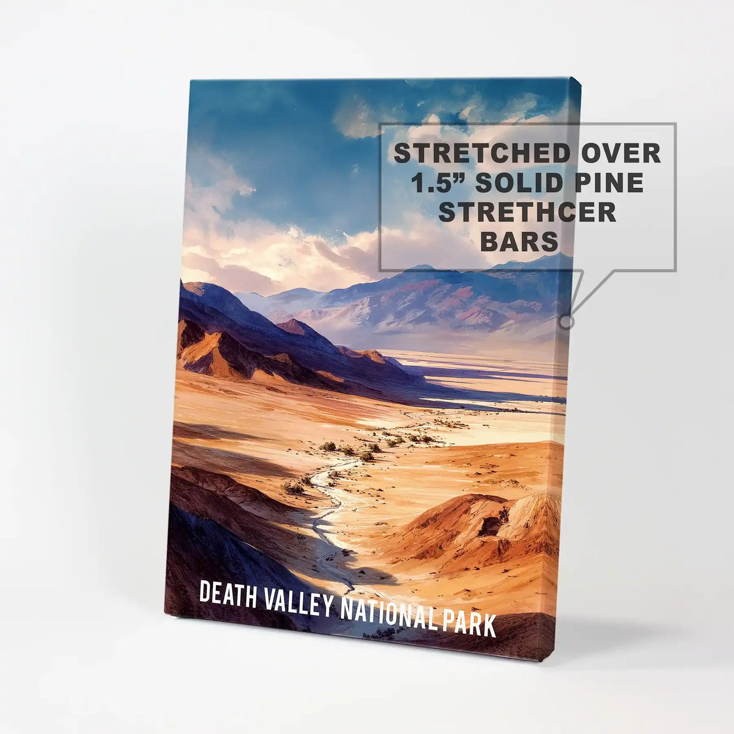 California desert mountains single art piece on stretched canvas, a clean wall art statement that brings the park’s wide-open desert into the room with gallery texture.