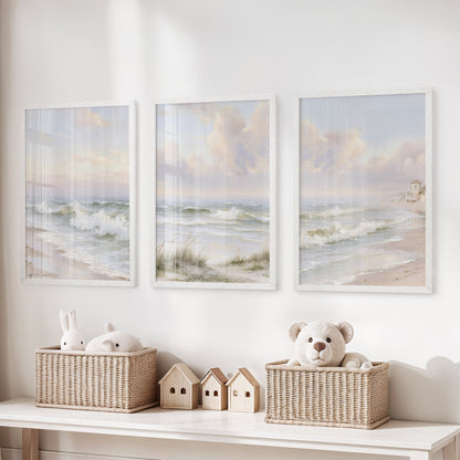 Beach Landscape Set of 3 Wall Decor. Serene Ocean Waves Prints