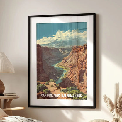 Colorado River canyon vista poster print for wall arrives in a black frame with mat, adding layered depth in the family room over a favorite chair.