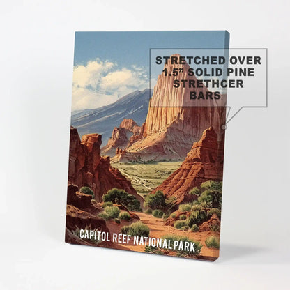 Mountain reef and canyon panorama single art print on canvas delivers Utah's Capitol Reef textures with a crisp, gallery-style wall finish.