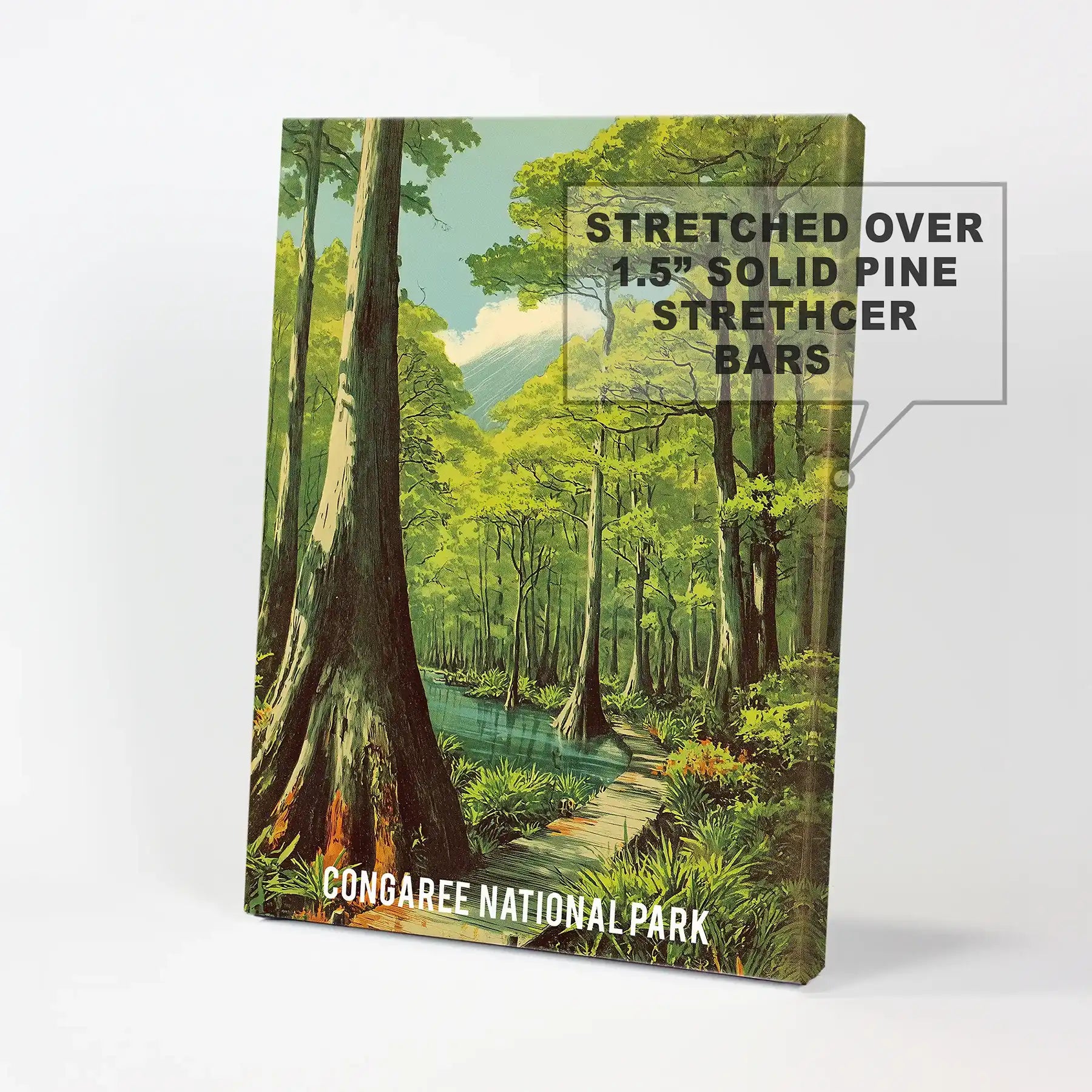 South Carolina national park scenery poster wall art printed on canvas delivers a textured Congaree view, ready to stand alone as a focal point in any room.