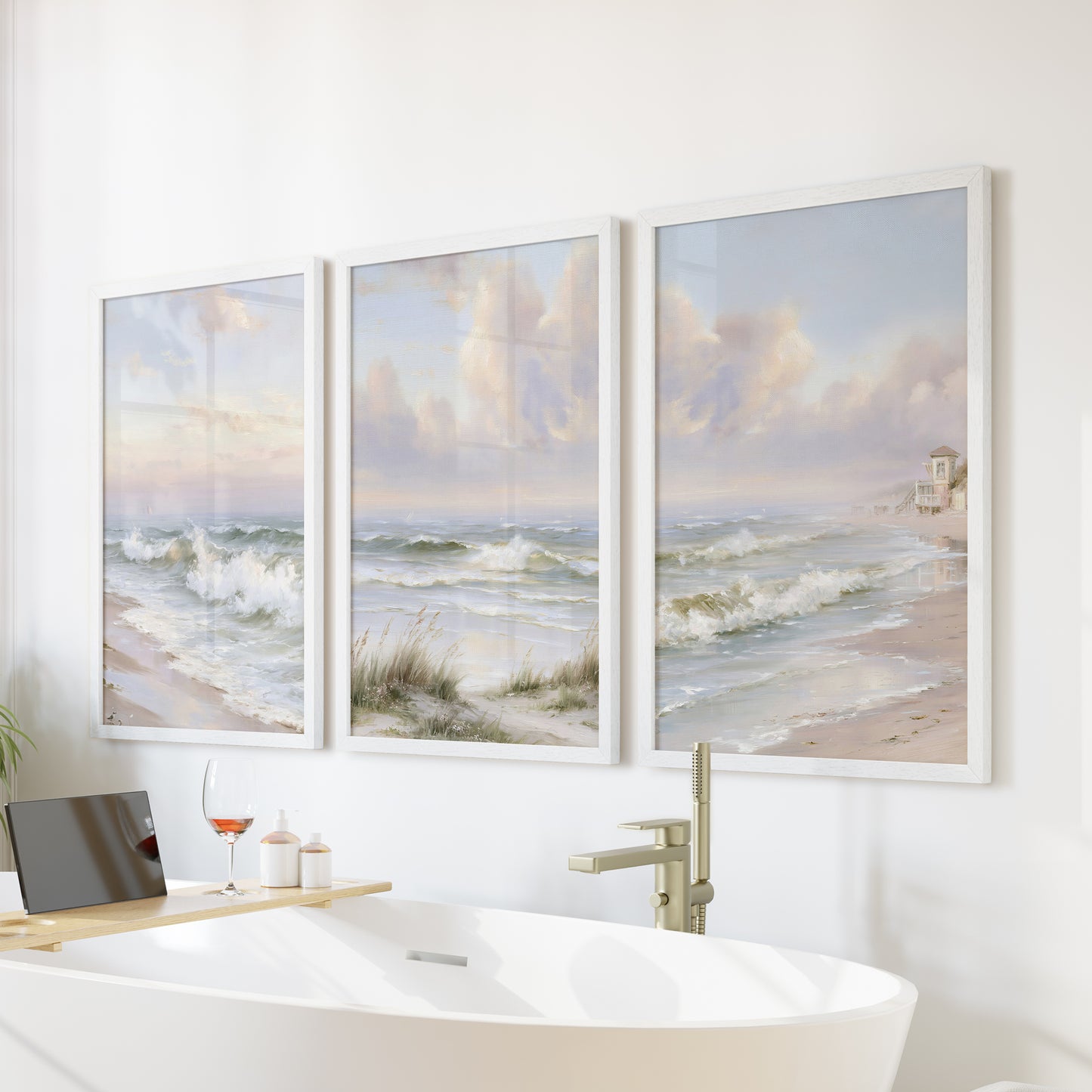 Beach Landscape Set of 3 Wall Decor. Serene Ocean Waves Prints