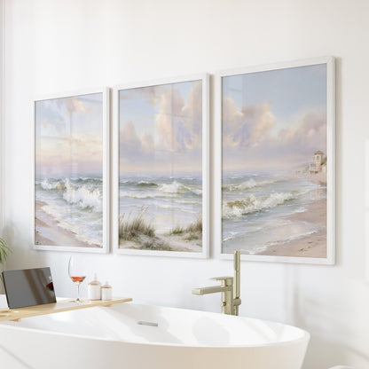 Beach Landscape Set of 3 Wall Decor. Serene Ocean Waves Prints