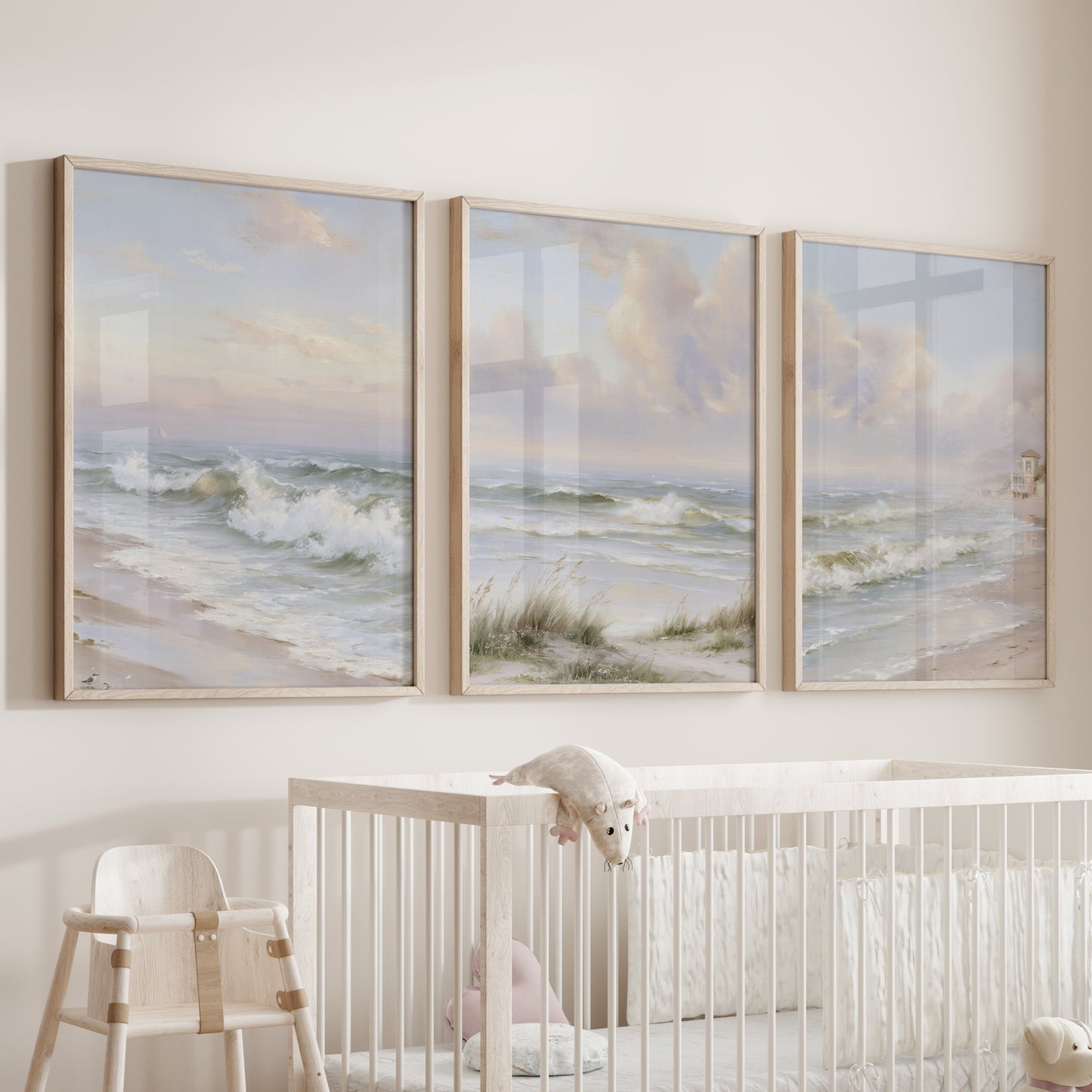 Beach Landscape Set of 3 Wall Decor. Serene Ocean Waves Prints