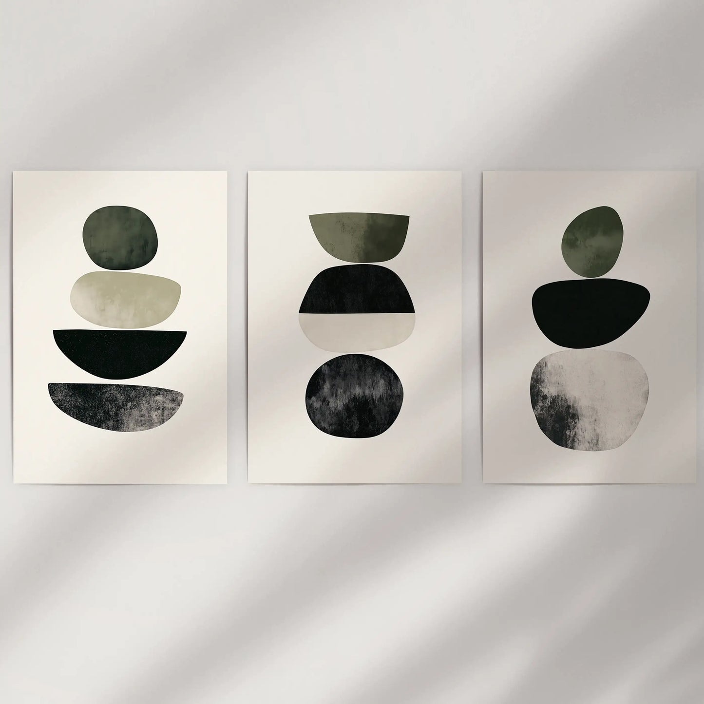 Scandinavian modern abstracts set of 3 art prints arrive rolled in a tube, ready to cover bare wall space with neutral geometry and balanced calm.