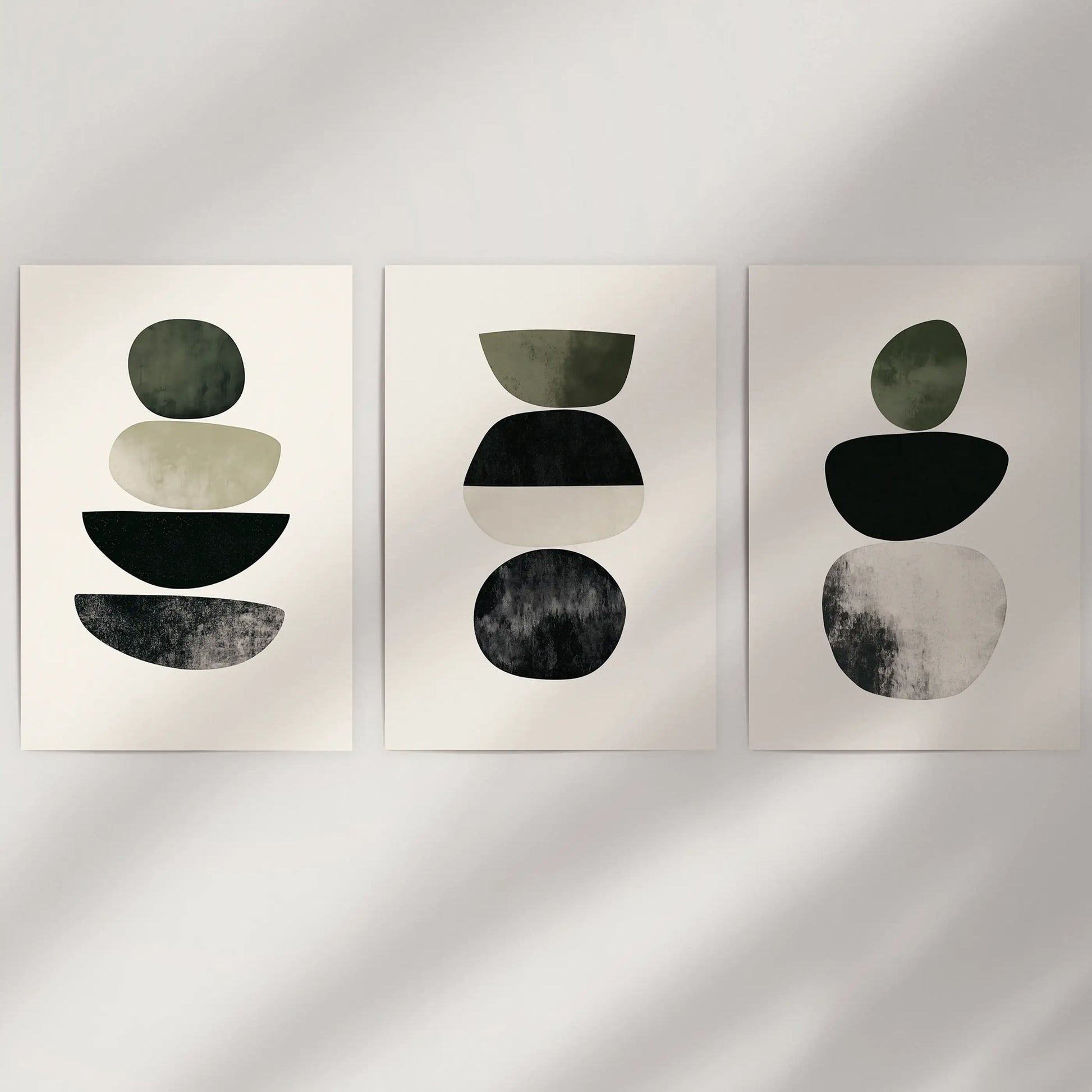 Scandinavian modern abstracts set of 3 art prints arrive rolled in a tube, ready to cover bare wall space with neutral geometry and balanced calm.