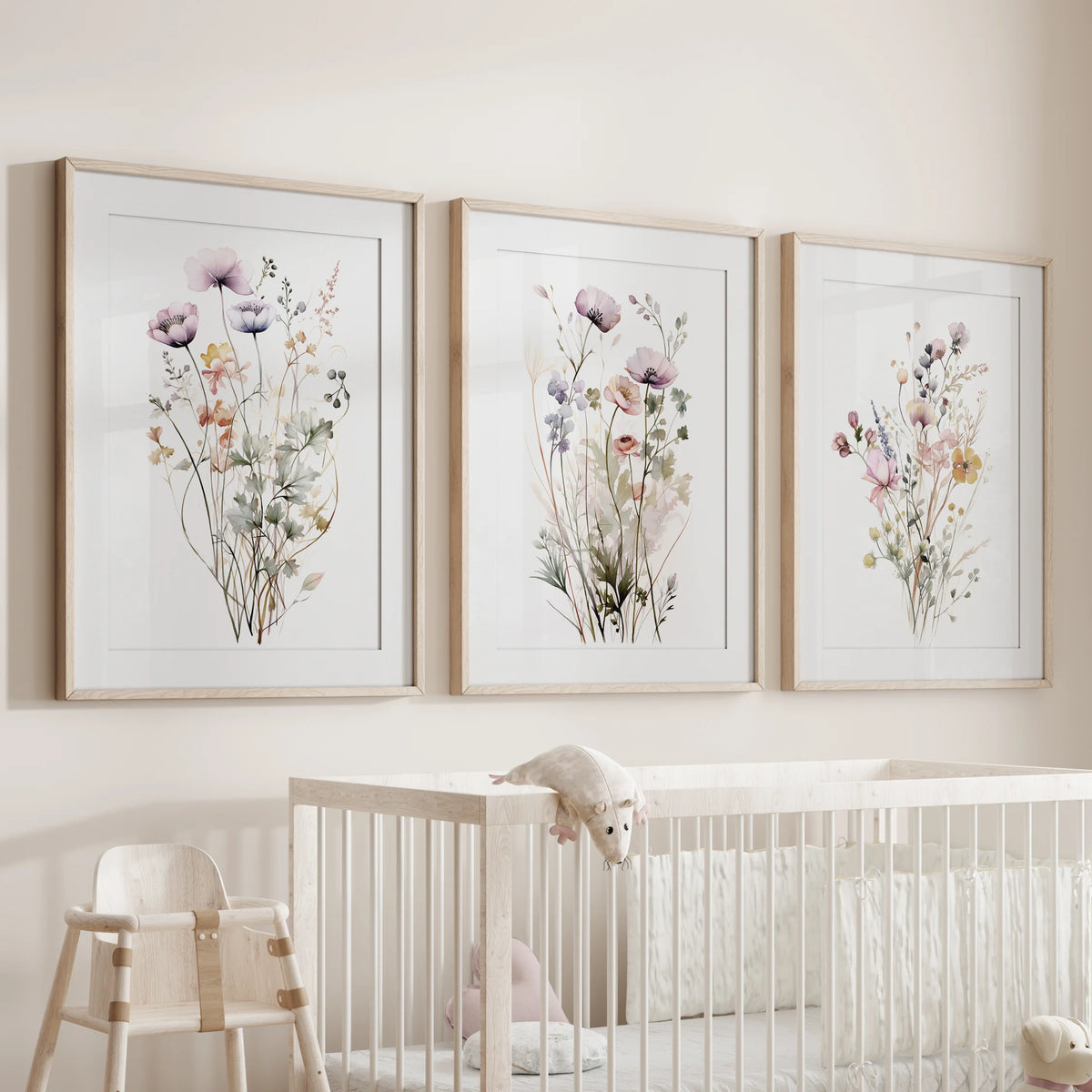 Pastel Wildflower Wall Art Set of 3 | Botanical Watercolor Prints