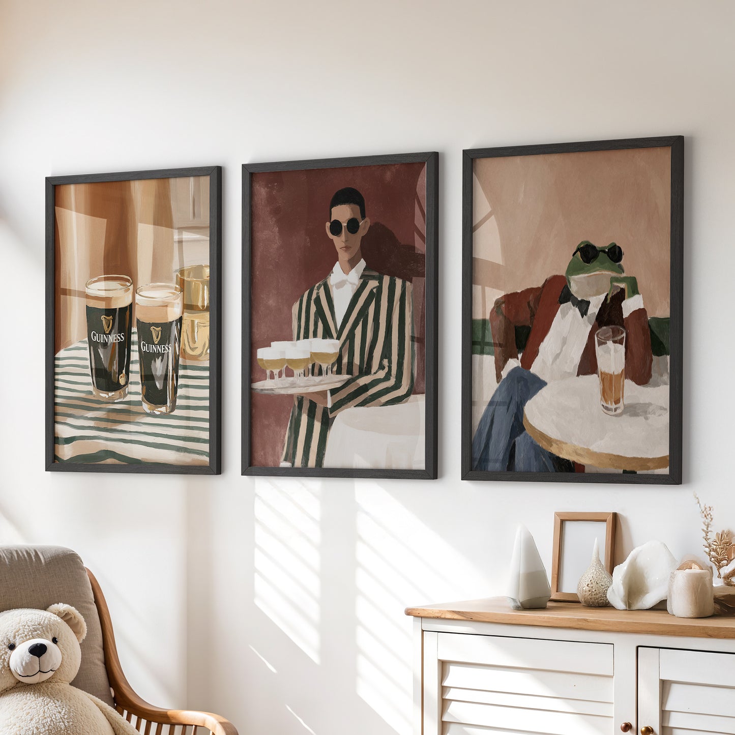 Bar Wall Art Set of 3. Whimsical Eclectic Kitchen Decor