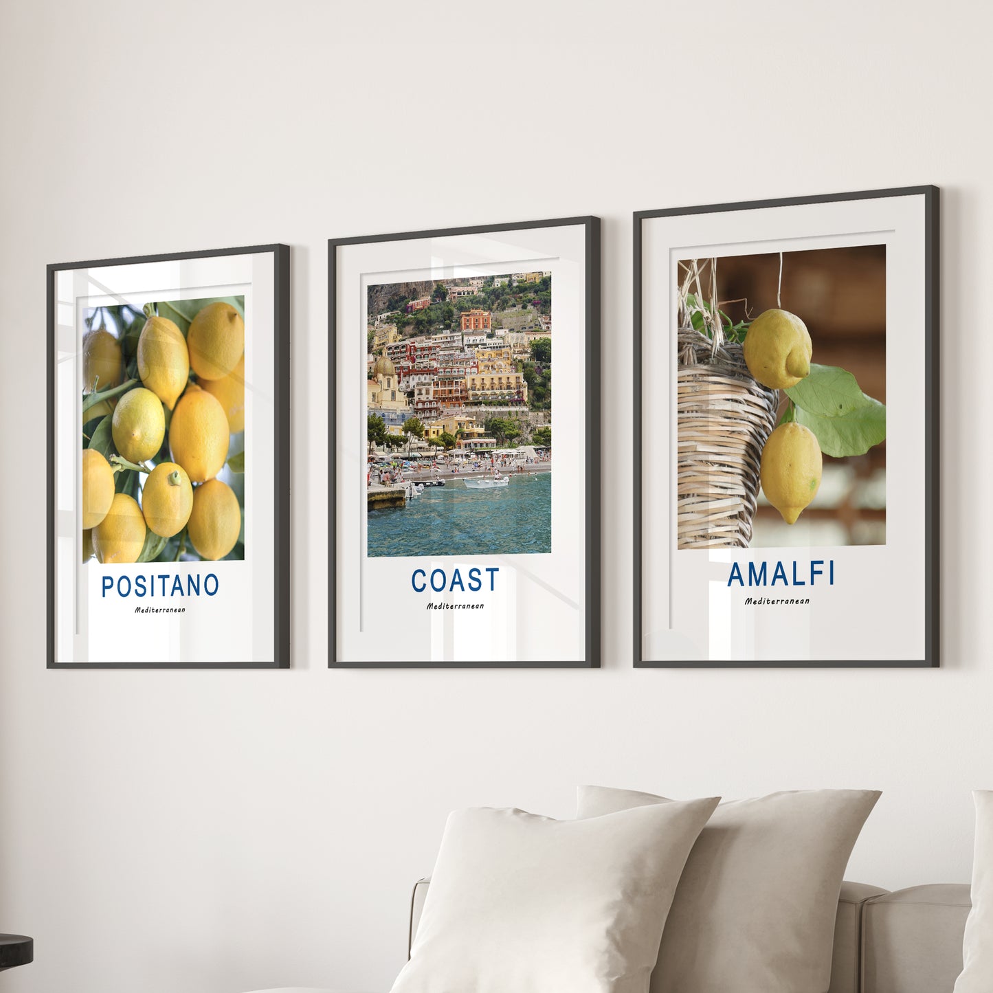 Italy Travel Decor Set of 3. Amalfi Lemons Wall Art Prints