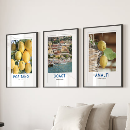 Italy Travel Decor Set of 3. Amalfi Lemons Wall Art Prints