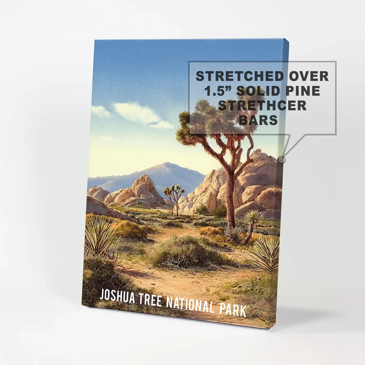 A ready-to-hang canvas art print of the Mojave Desert with clean edges and rich tones offers effortless placement as a standalone wall piece.