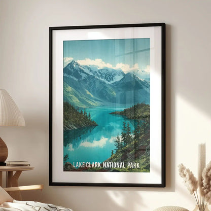 Single-panel wall art of Mount Redoubt volcano, matted and framed in black, sets a refined tone in the sitting room next to the accent chair.