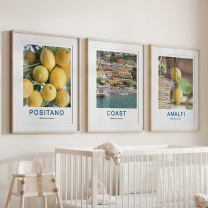 Italy Travel Decor Set of 3. Amalfi Lemons Wall Art Prints