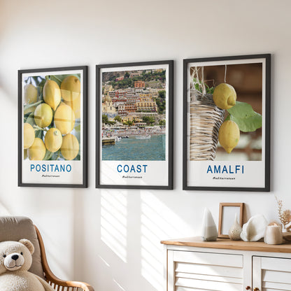 Italy Travel Decor Set of 3. Amalfi Lemons Wall Art Prints