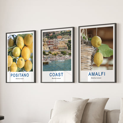 Italy Travel Decor Set of 3. Amalfi Lemons Wall Art Prints