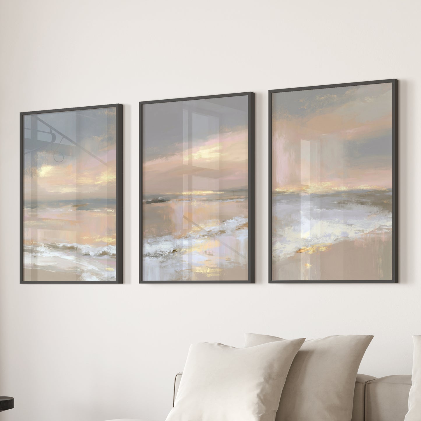 Abstract Coastal Set of 3 Prints. Neutral Seascape Painting
