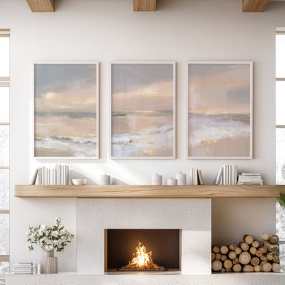 Abstract Coastal Set of 3 Prints. Neutral Seascape Painting