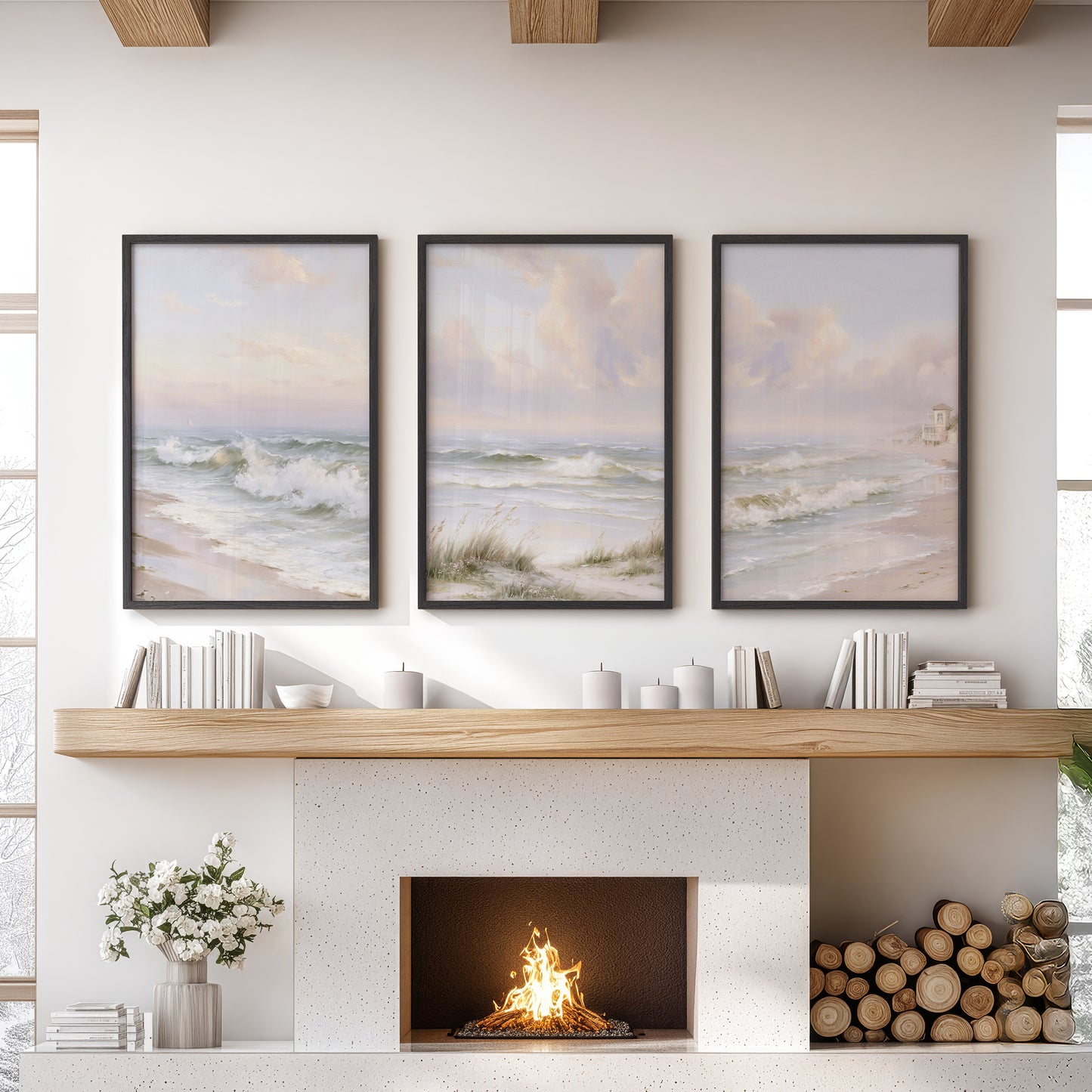 Beach Landscape Set of 3 Wall Decor. Serene Ocean Waves Prints
