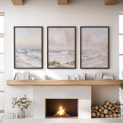 Beach Landscape Set of 3 Wall Decor. Serene Ocean Waves Prints