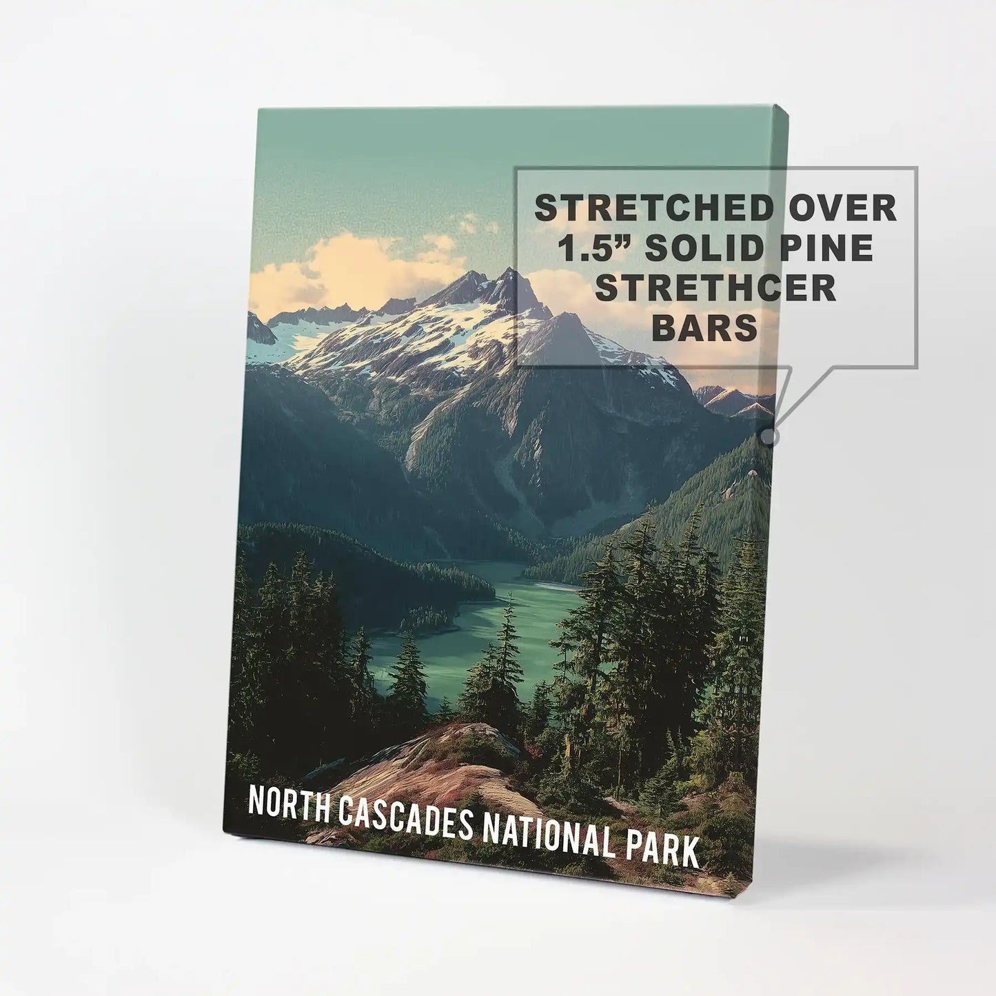 Cascades Range mountain wilderness large wall poster on gallery-wrapped canvas delivers sweeping peaks and a blue valley vista, ready to anchor a feature wall.
