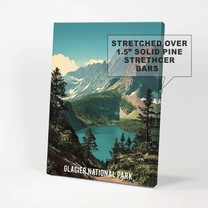 Rocky Mountains forest peaks, home decor print rendered as canvas wall art, suiting a hallway or living space with layered evergreens, pale sky, and a distant ridgeline.