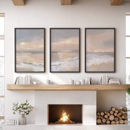 Abstract Coastal Set of 3 Prints. Neutral Seascape Painting
