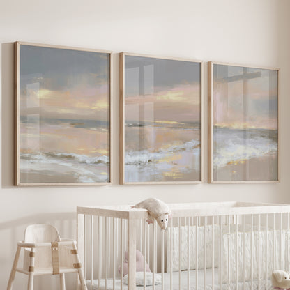 Abstract Coastal Set of 3 Prints. Neutral Seascape Painting